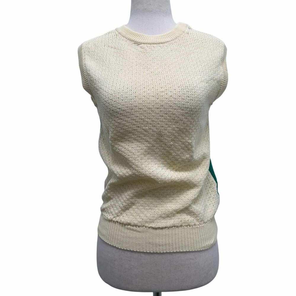 Mirla Beane Wolf & Badger Lace Knit Tank Top Cream/Green Size Small
